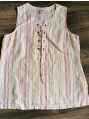 Tommy Bahama Linen Striped Lace Up Tank Top Women's Large